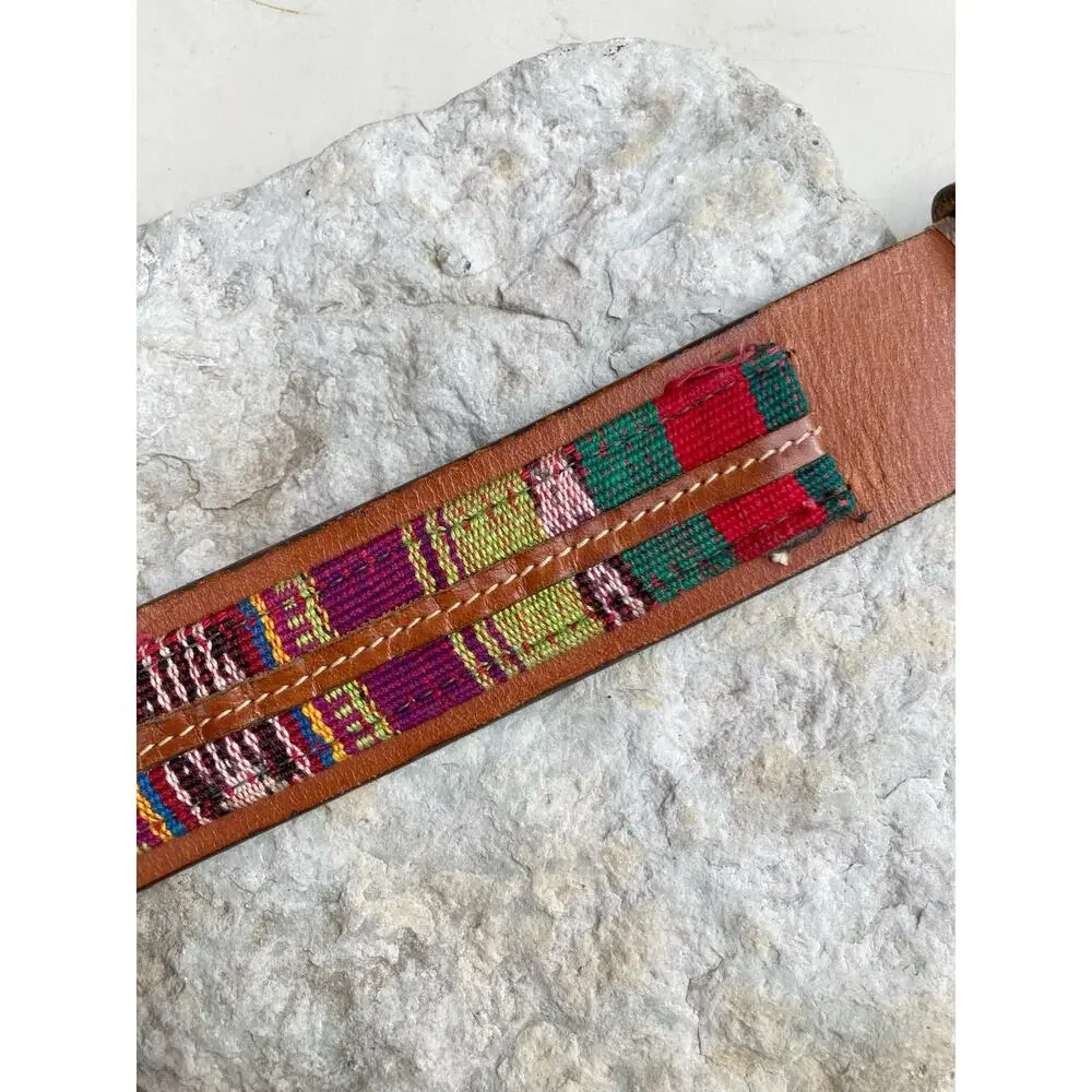 Johnston & Murphy Apache Calf Leather Woven Embroidered Belt Handmade USA Brass